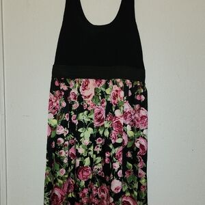 Size L Polyester Floral Print Dress with Black Stretchy Top